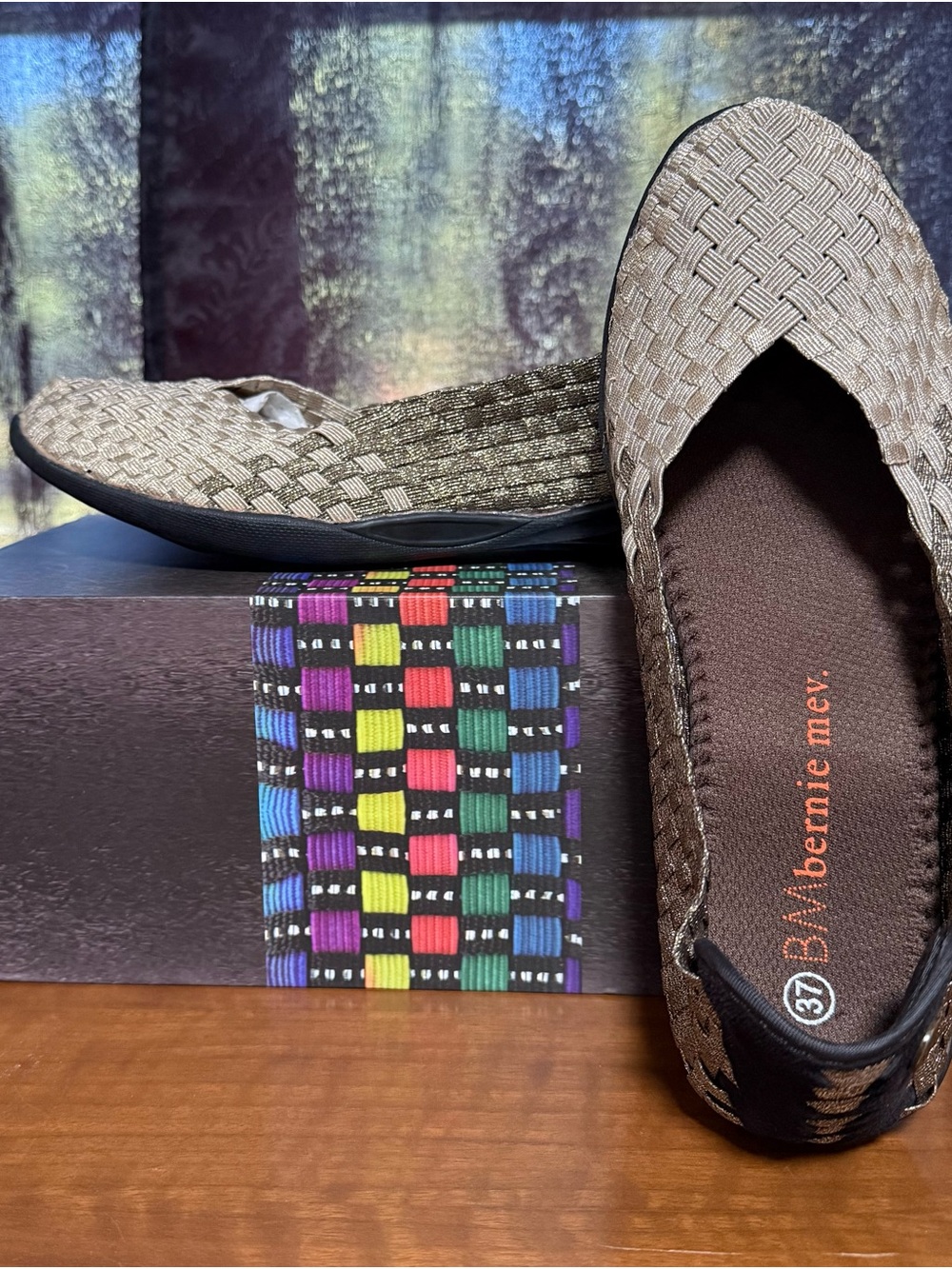 Bernie Mev Woven Flats Bronze/Gold Memory Foam Women’s US6.5/EU 37 Comfort Chic